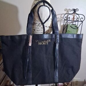 NWT Victoria's Secret Black Tote with Gold Accents